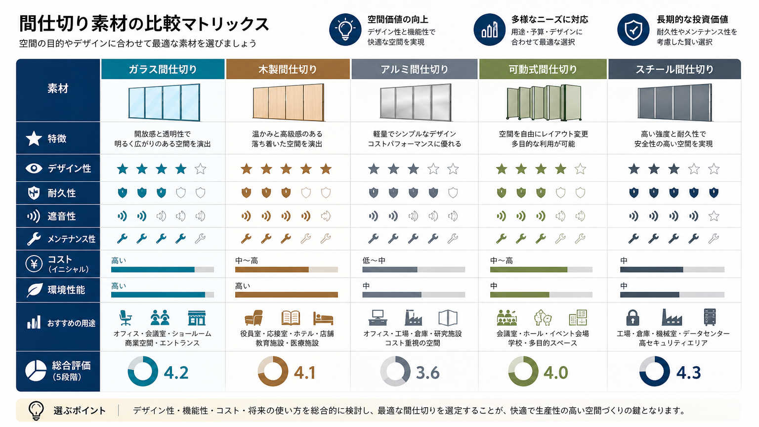 他の間仕切り工法との比較