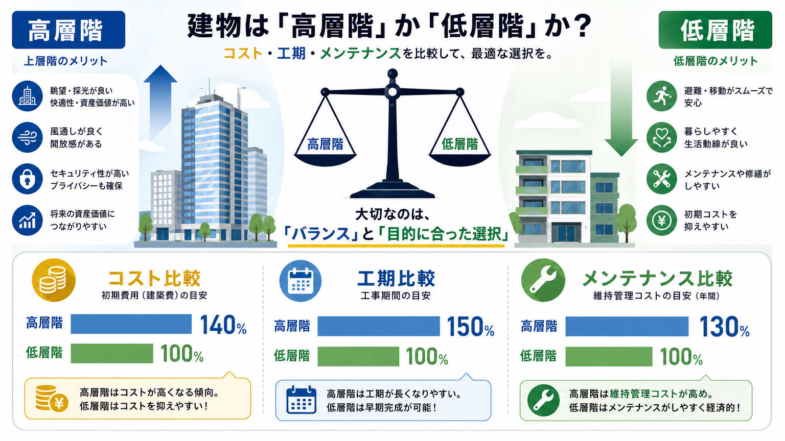 高層階と低層階のパーテーション採用比較
