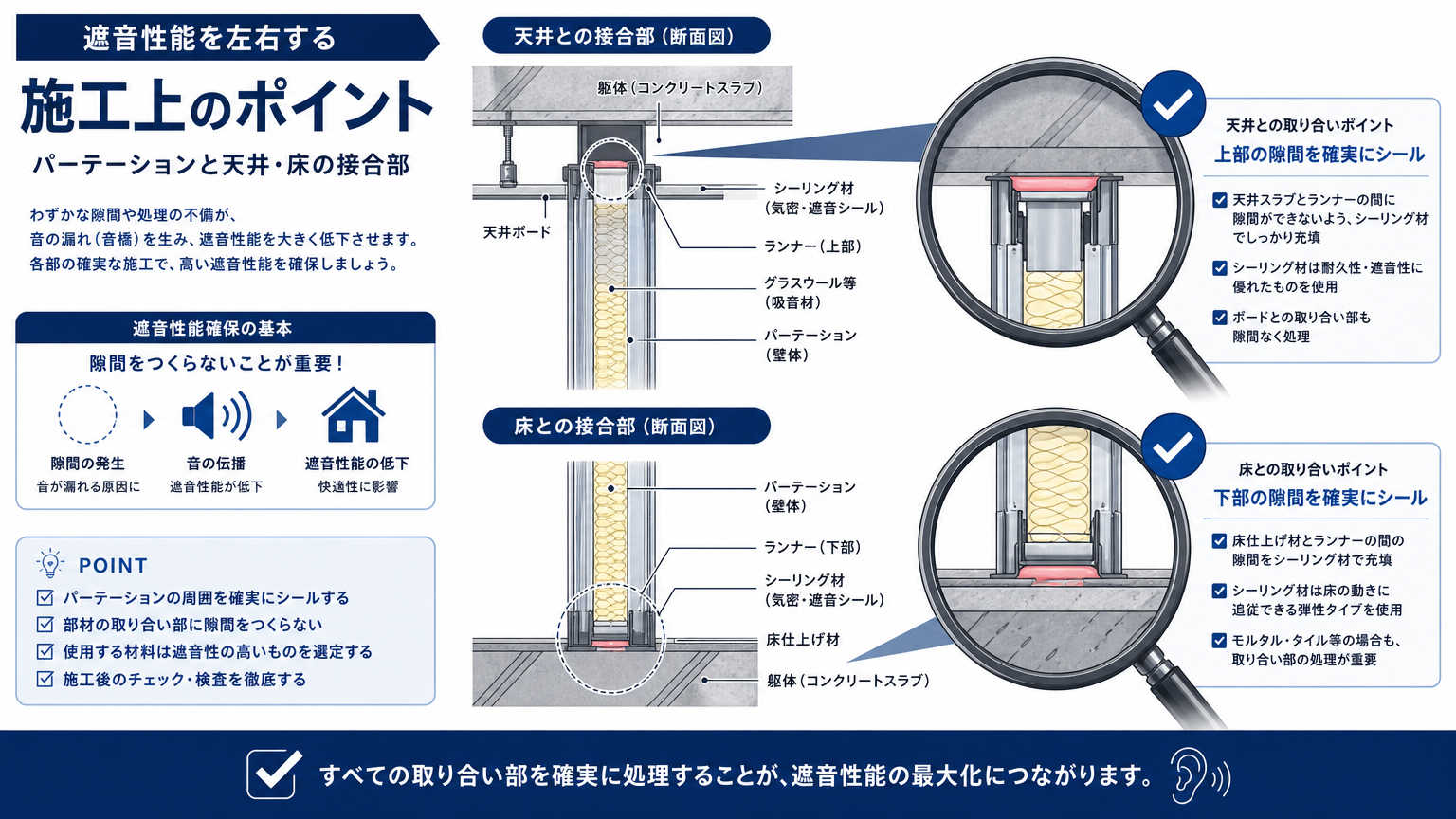 遮音性能を左右する施工上のポイント