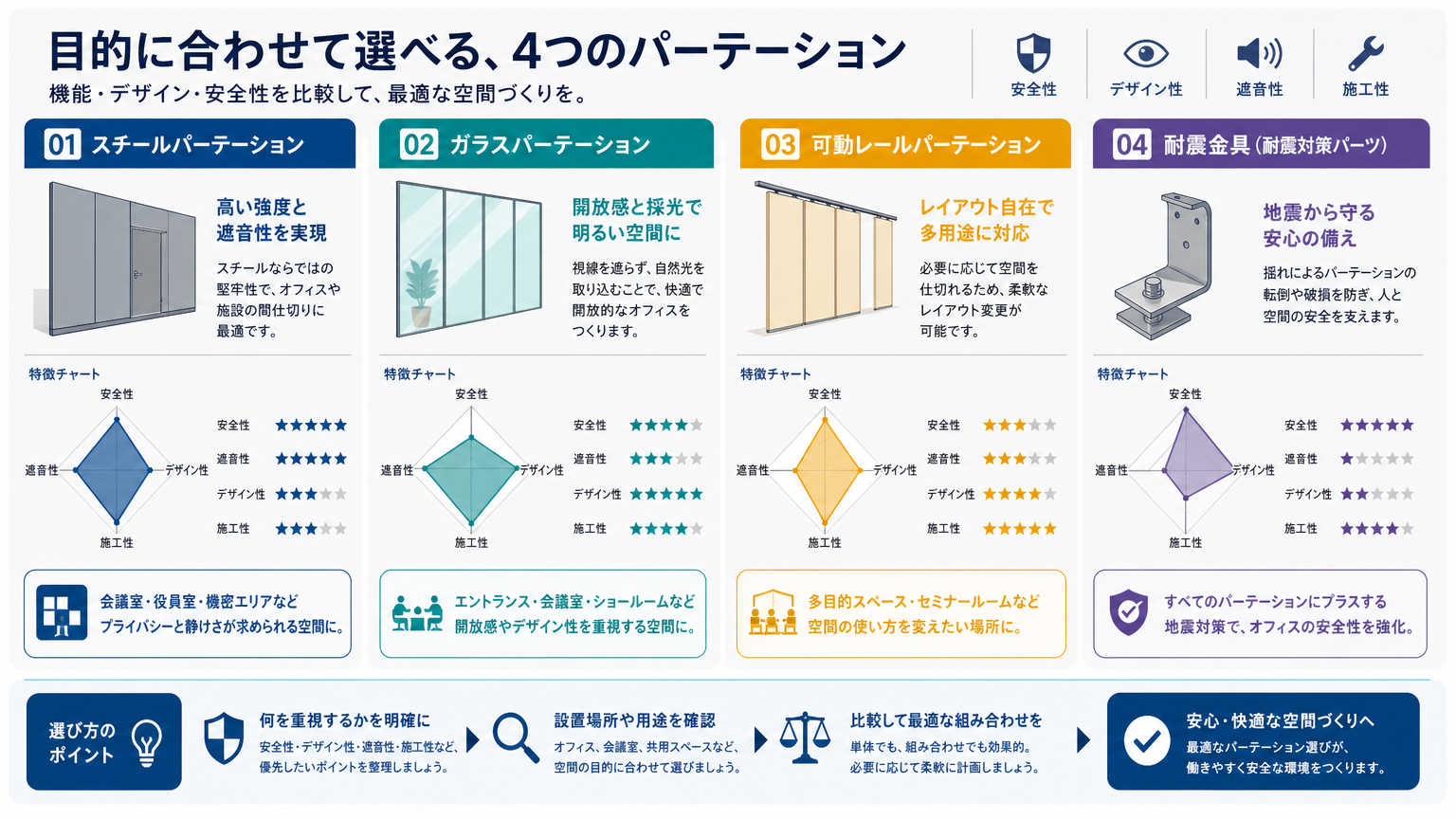 高層階での採用に適したパーテーションの種類